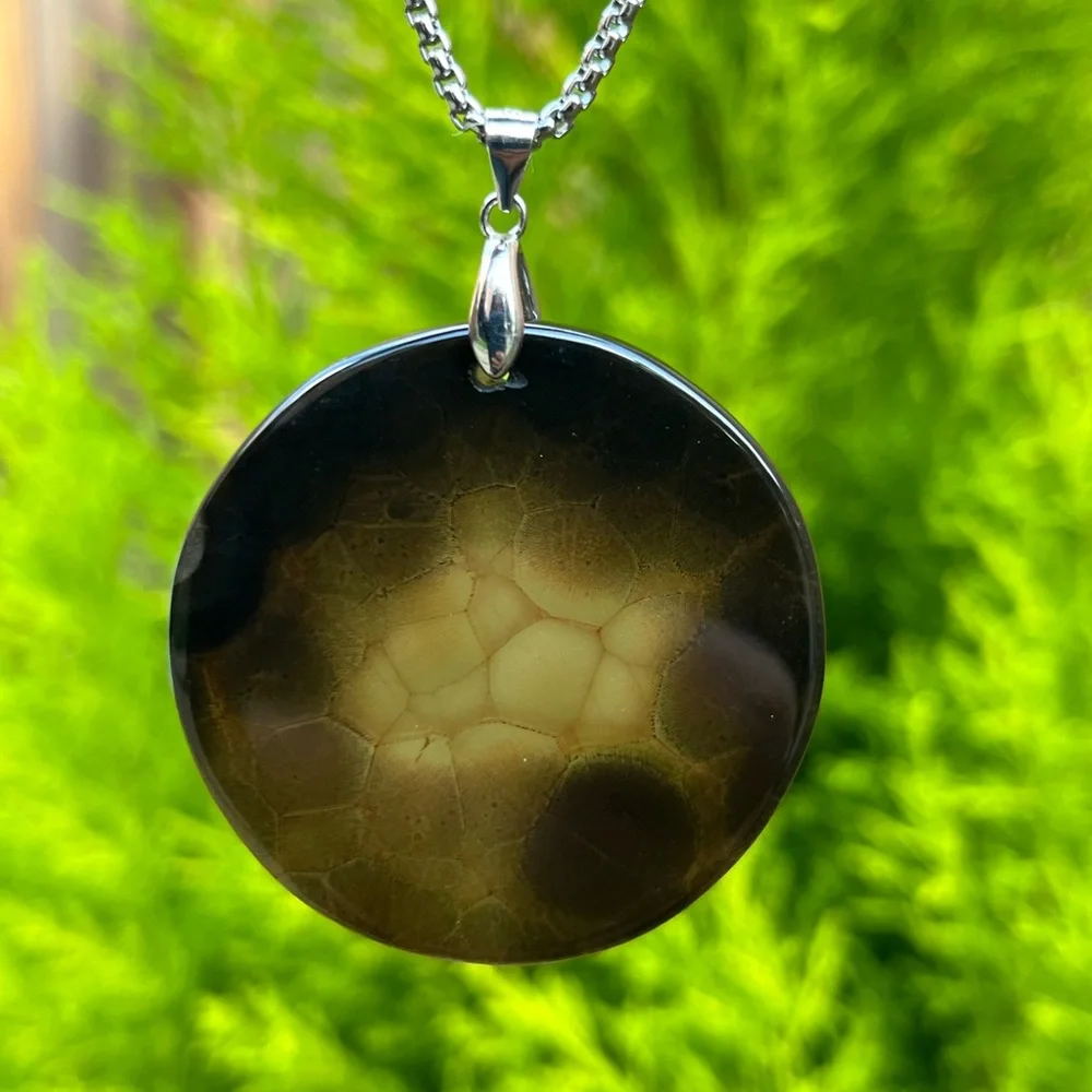 Sterling silver 925‎ stamped translucent spider web agate pendant 1298